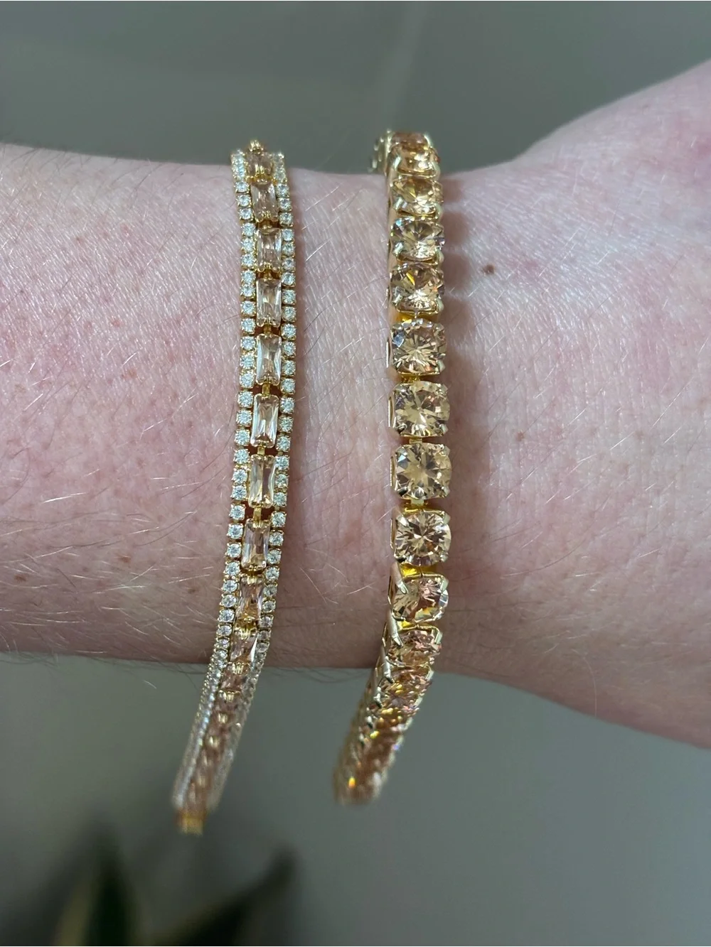 Champagne and Gold Crystal Tennis Bracelet set - Elegant Gold Bracelet